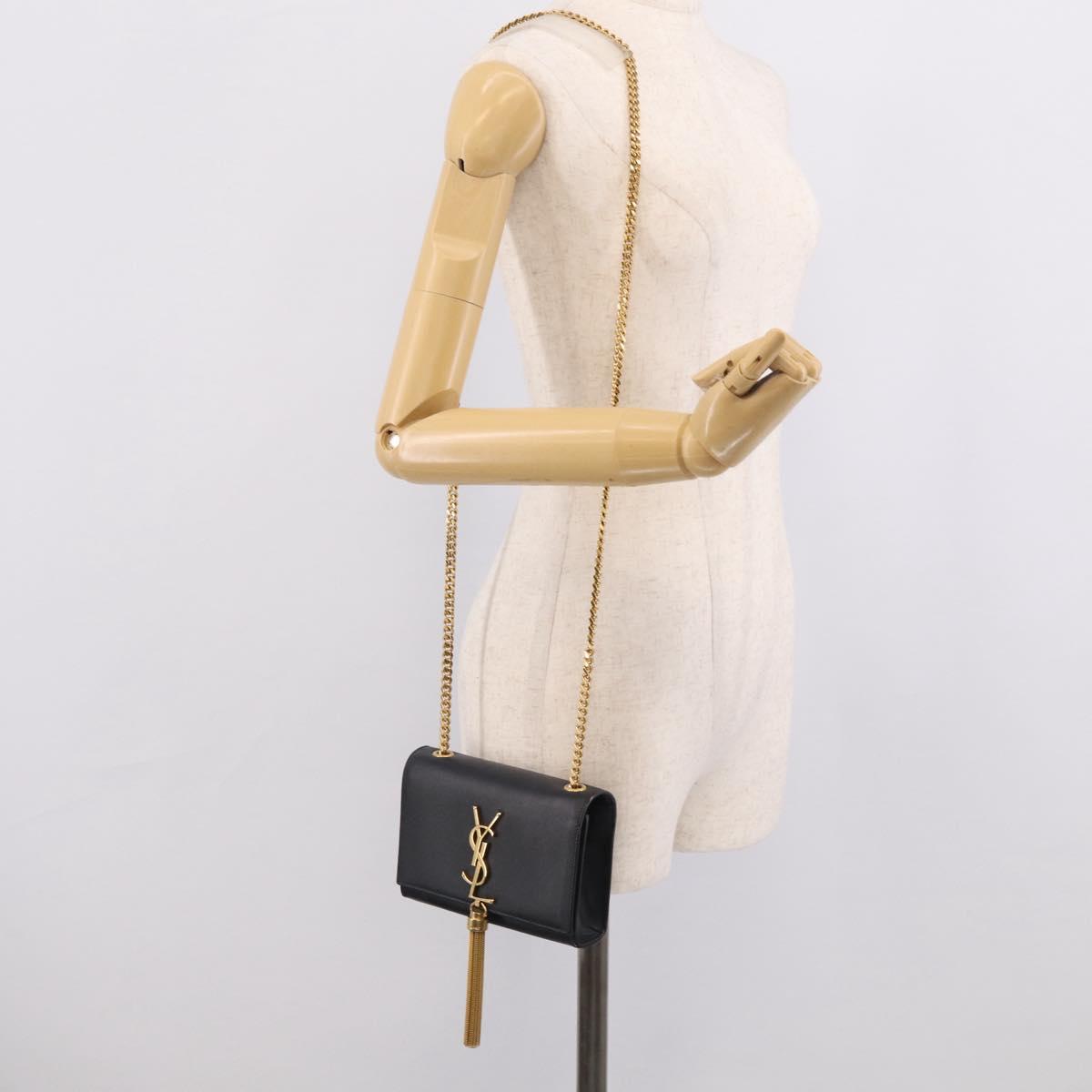Saint Laurent Chain Kate Shoulder Bag Leather Black Gold Auth 214005M