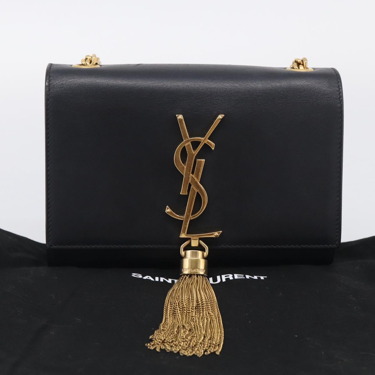 Saint Laurent Chain Kate Shoulder Bag Leather Black Gold Auth 214005M