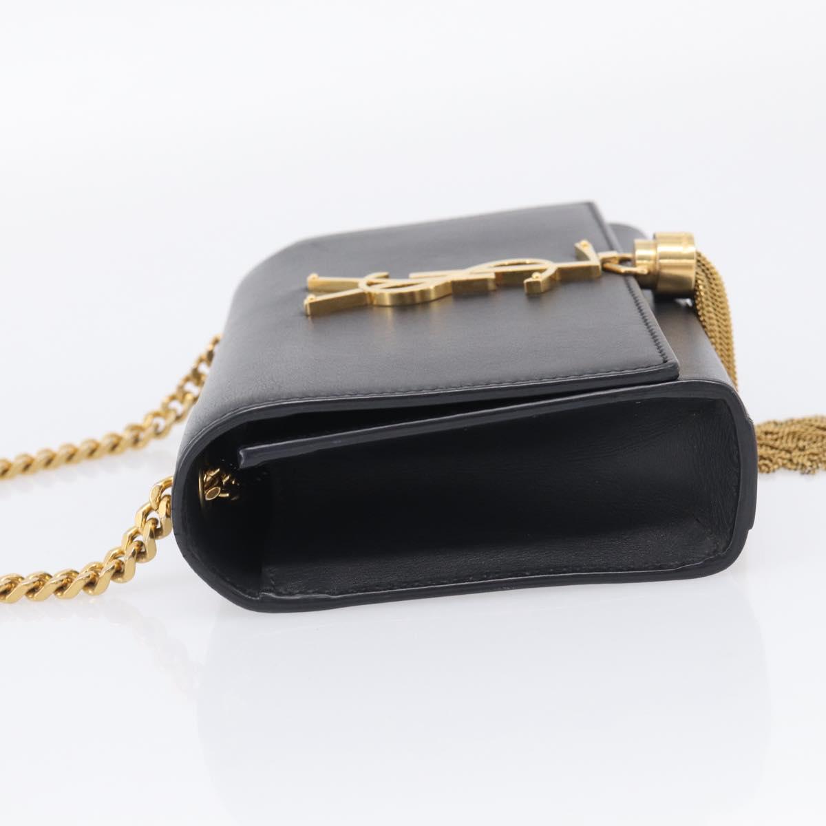 Saint Laurent Chain Kate Shoulder Bag Leather Black Gold Auth 214005M