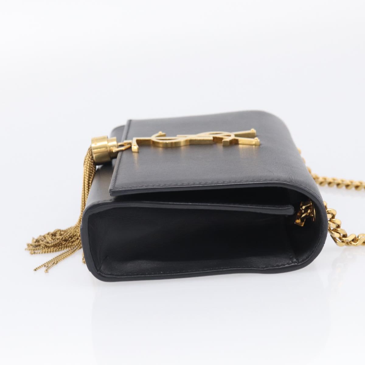 Saint Laurent Chain Kate Shoulder Bag Leather Black Gold Auth 214005M
