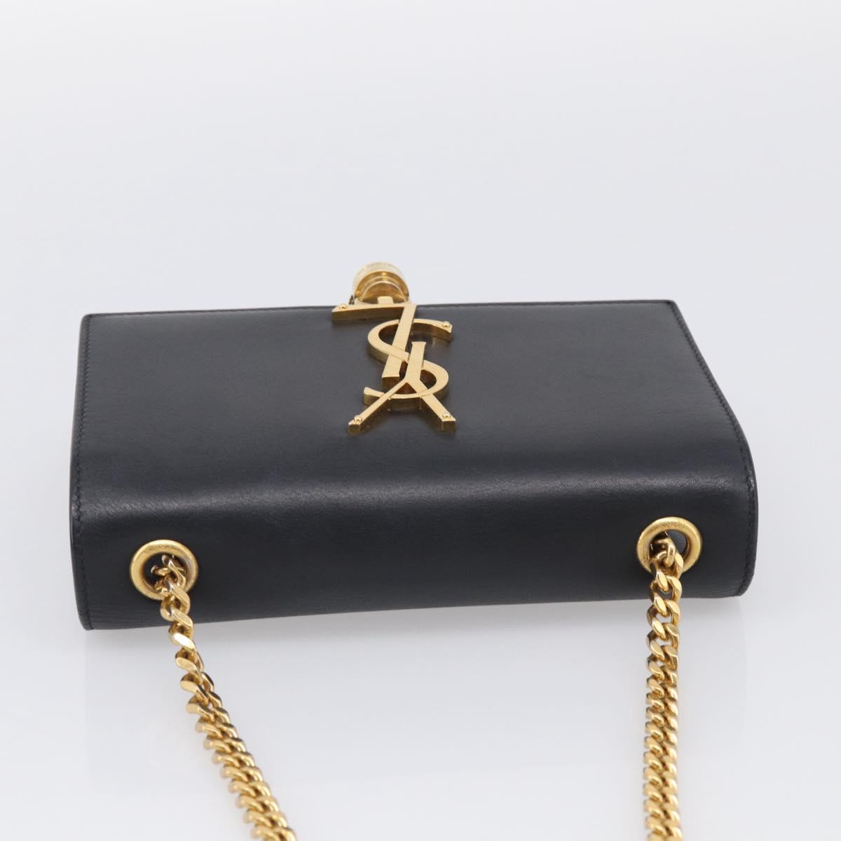 Saint Laurent Chain Kate Shoulder Bag Leather Black Gold Auth 214005M