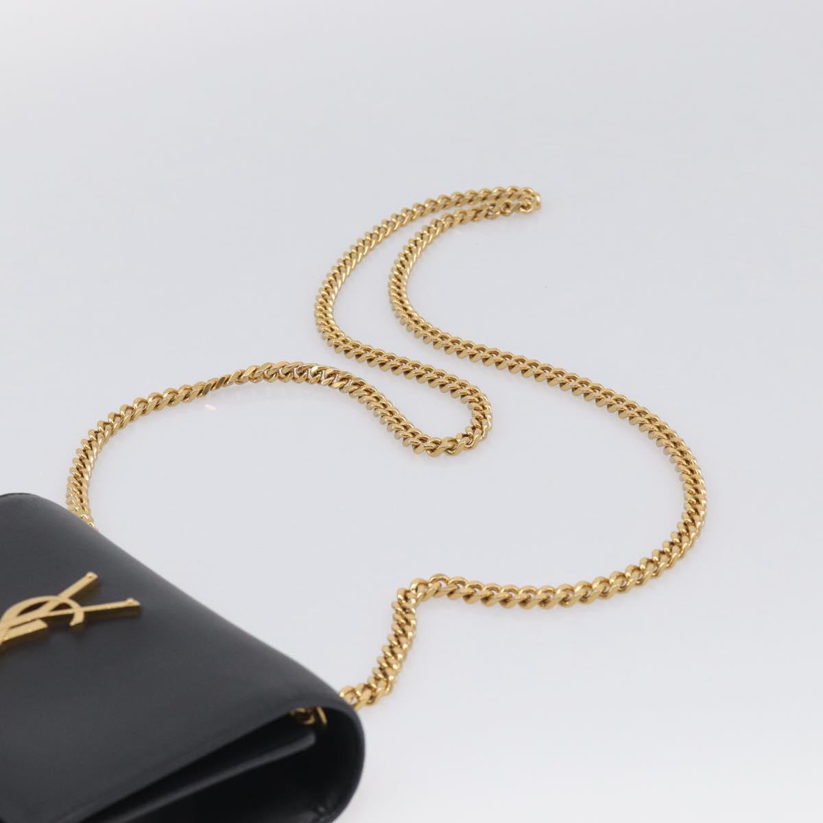 Saint Laurent Chain Kate Shoulder Bag Leather Black Gold Auth 214005M