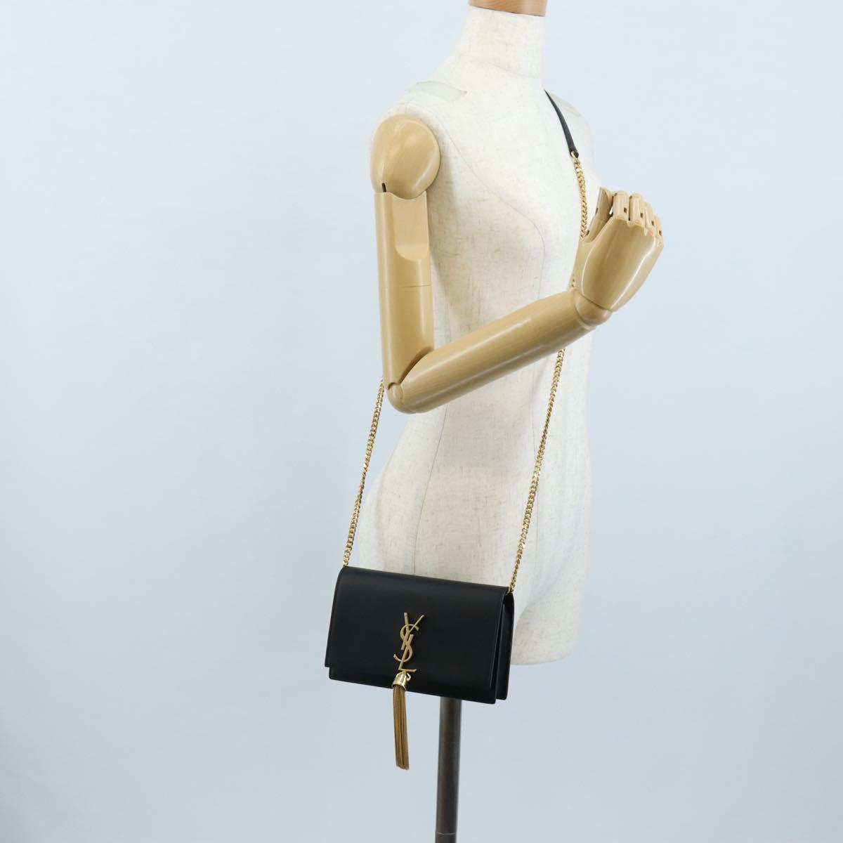 Saint Laurent Kate Chain Shoulder Bag Leather Black Gold Auth 214006M