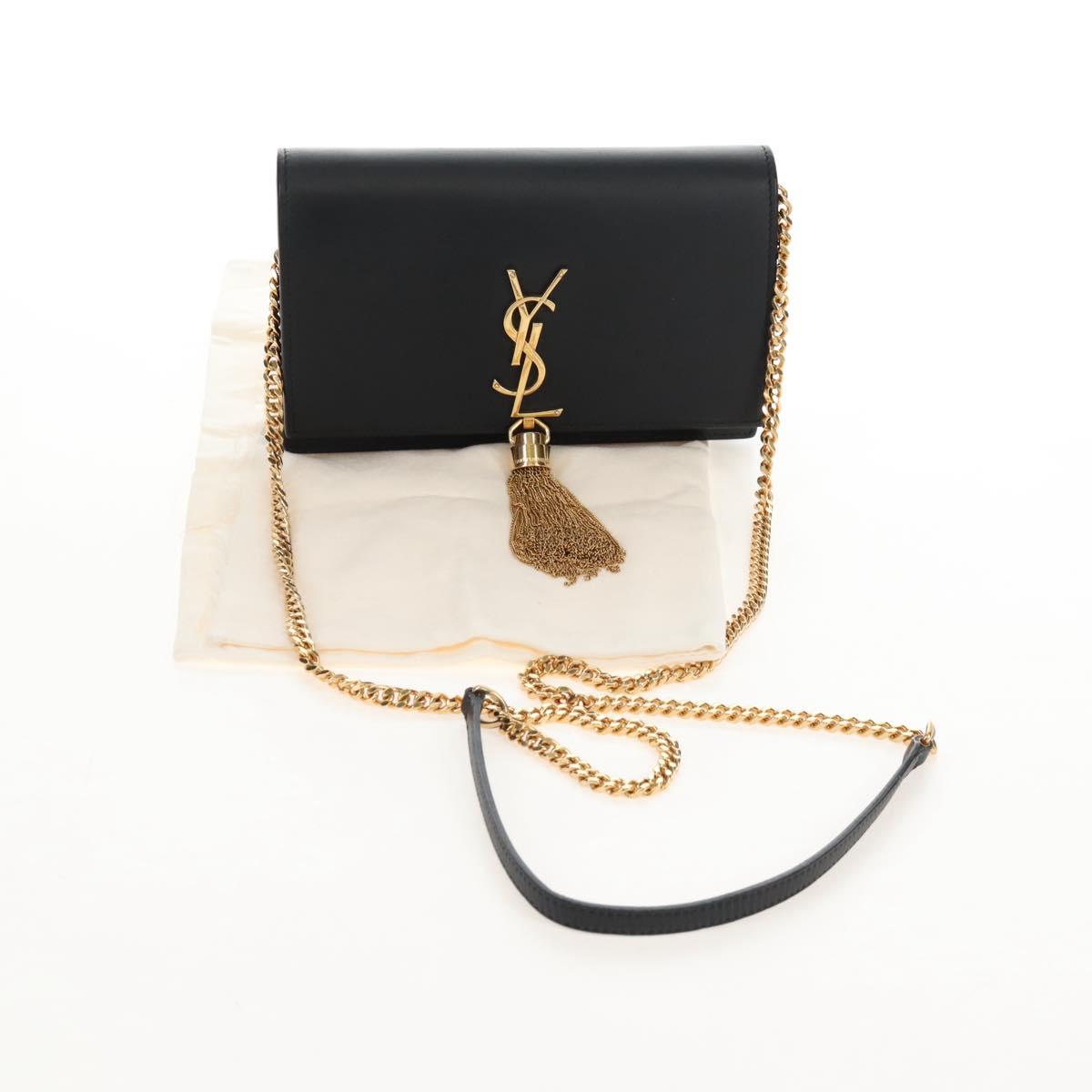 Saint Laurent Kate Chain Shoulder Bag Leather Black Gold Auth 214006M