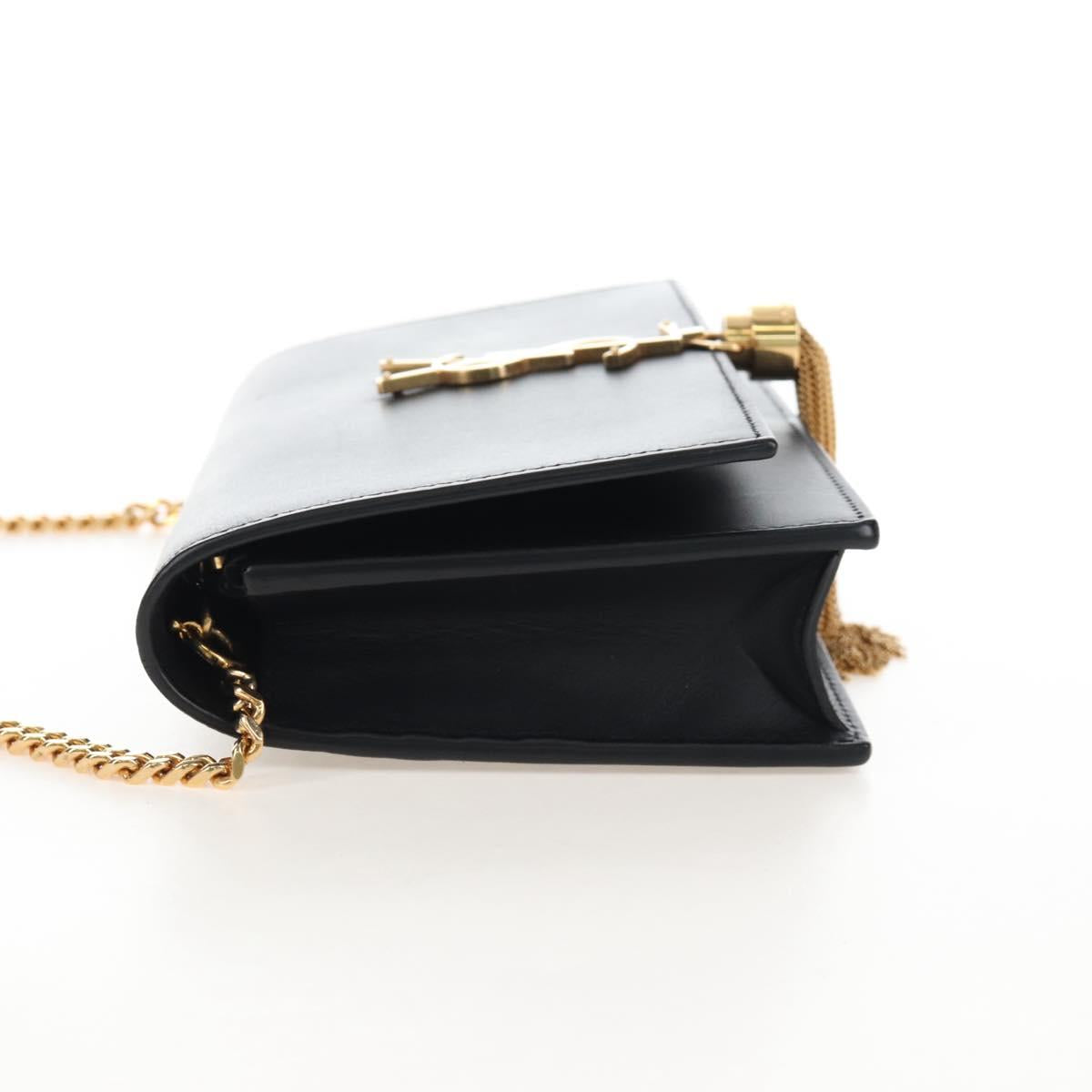 Saint Laurent Kate Chain Shoulder Bag Leather Black Gold Auth 214006M