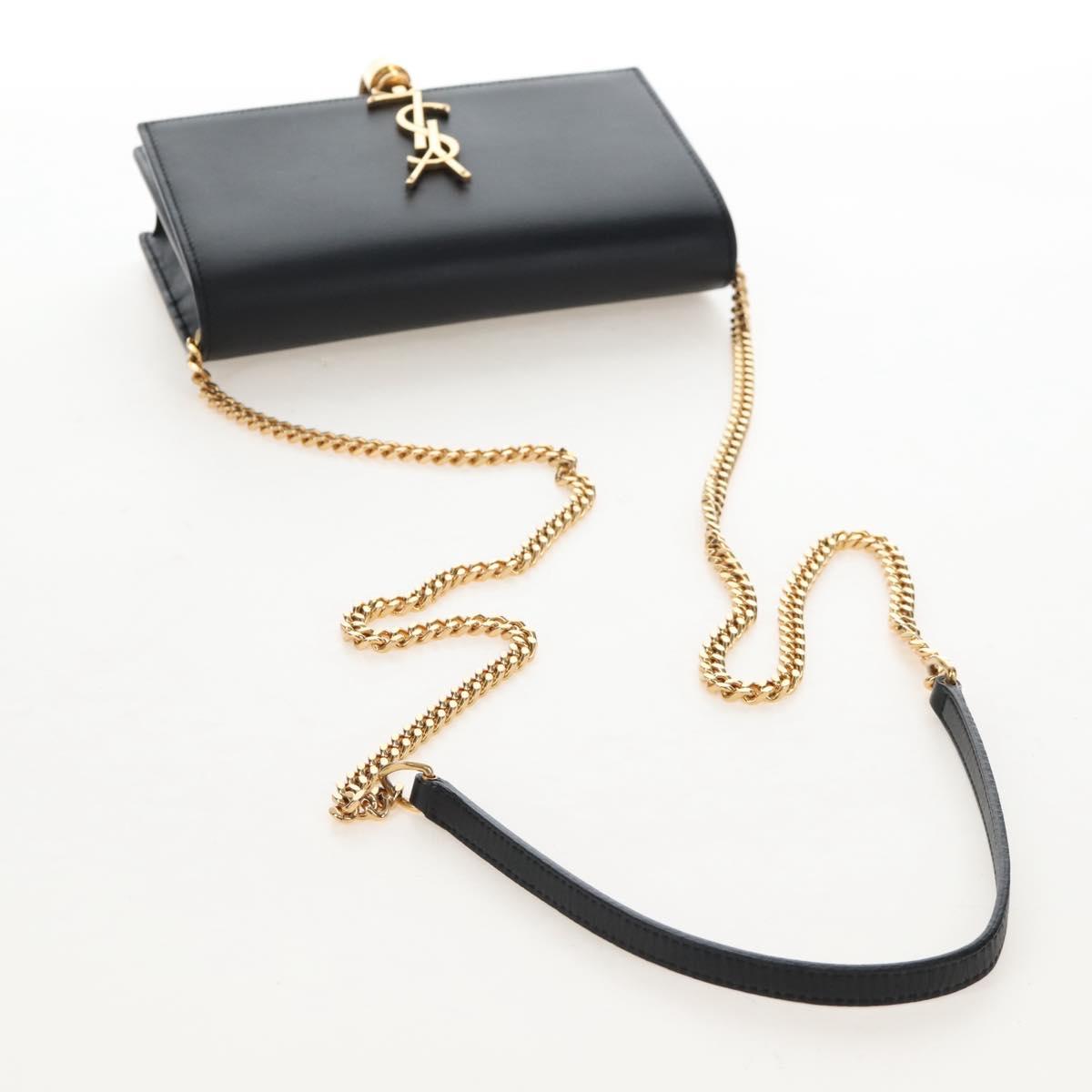 Saint Laurent Kate Chain Shoulder Bag Leather Black Gold Auth 214006M