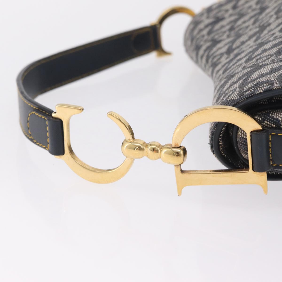 Christian Dior Trotter Canvas Saddle Shoulder Bag Navy Gold Auth 214013M