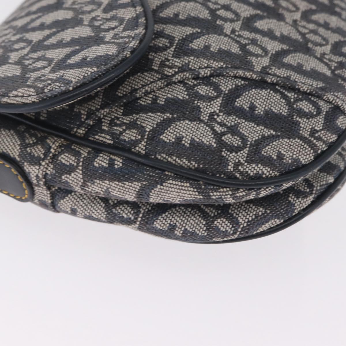 Christian Dior Trotter Canvas Saddle Shoulder Bag Navy Gold Auth 214013M