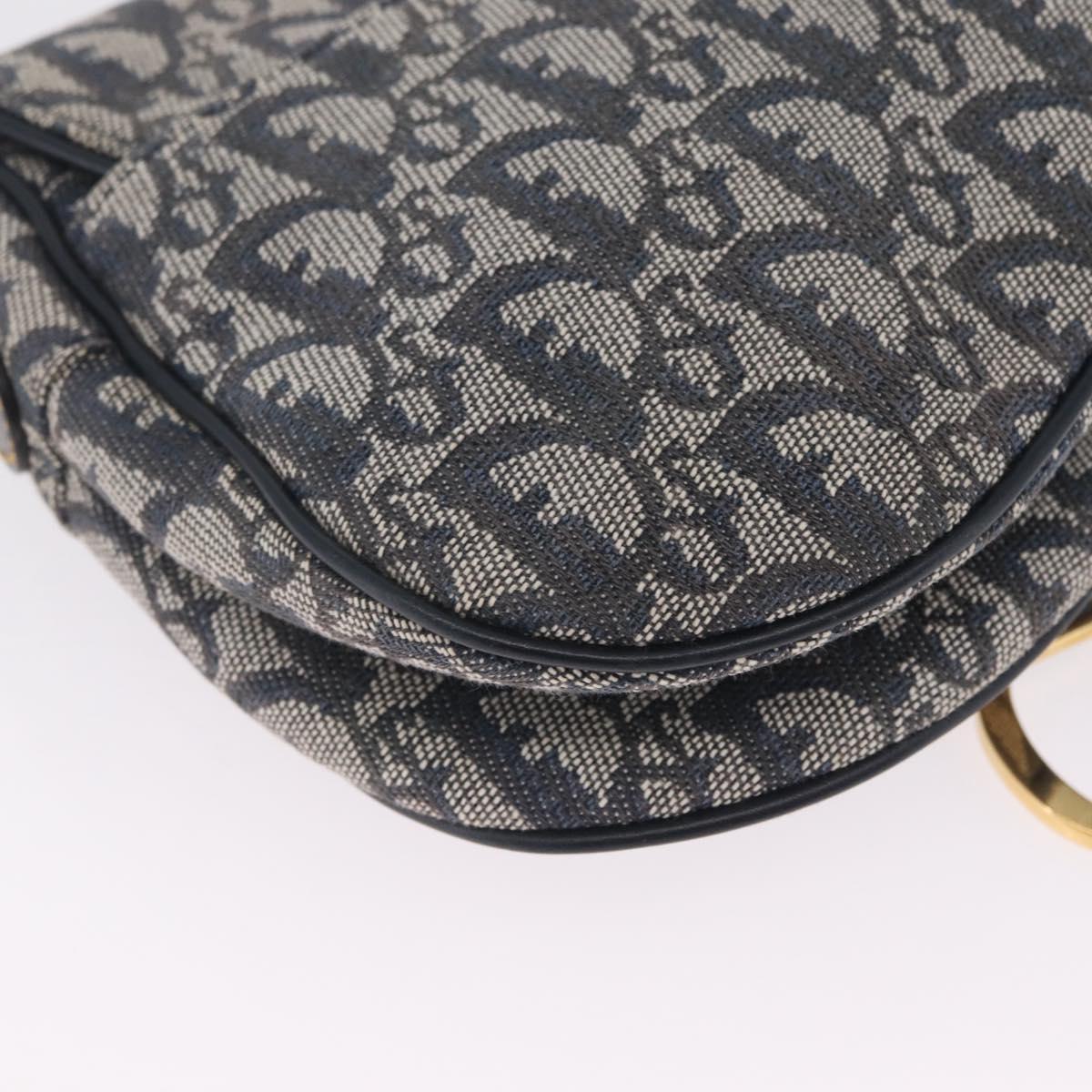 Christian Dior Trotter Canvas Saddle Shoulder Bag Navy Gold Auth 214013M