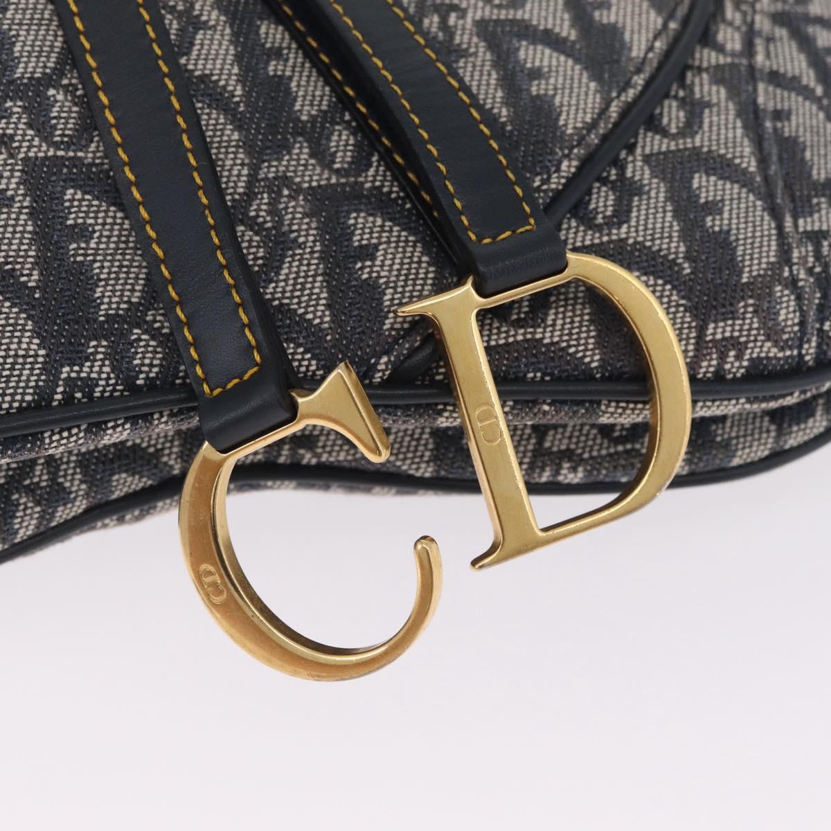 Christian Dior Trotter Canvas Saddle Shoulder Bag Navy Gold Auth 214013M