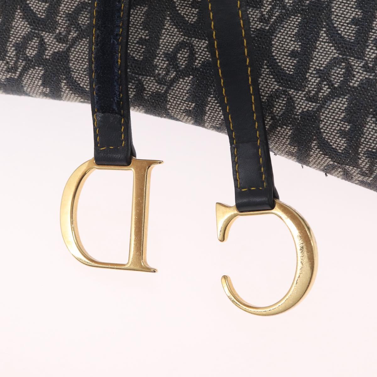 Christian Dior Trotter Canvas Saddle Shoulder Bag Navy Gold Auth 214013M
