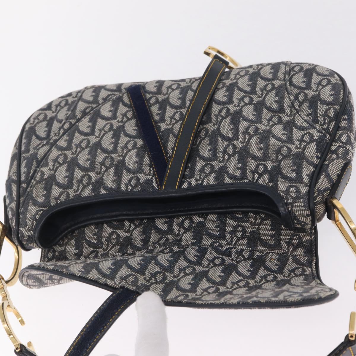 Christian Dior Trotter Canvas Saddle Shoulder Bag Navy Gold Auth 214013M