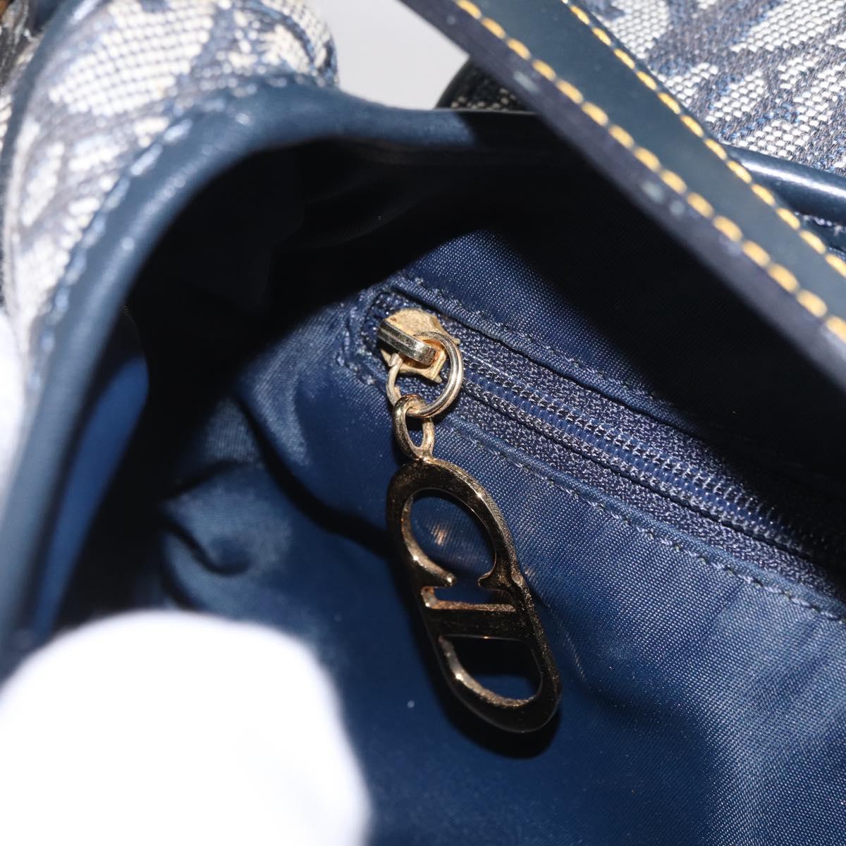 Christian Dior Trotter Canvas Saddle Shoulder Bag Navy Gold Auth 214013M