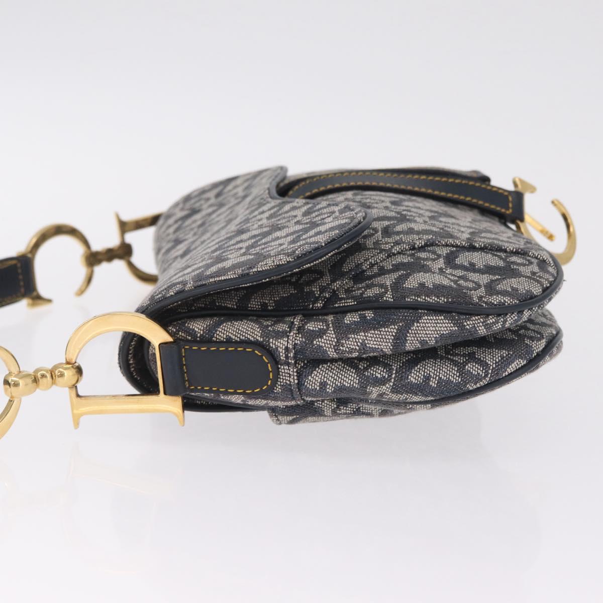 Christian Dior Trotter Canvas Saddle Shoulder Bag Navy Gold Auth 214013M