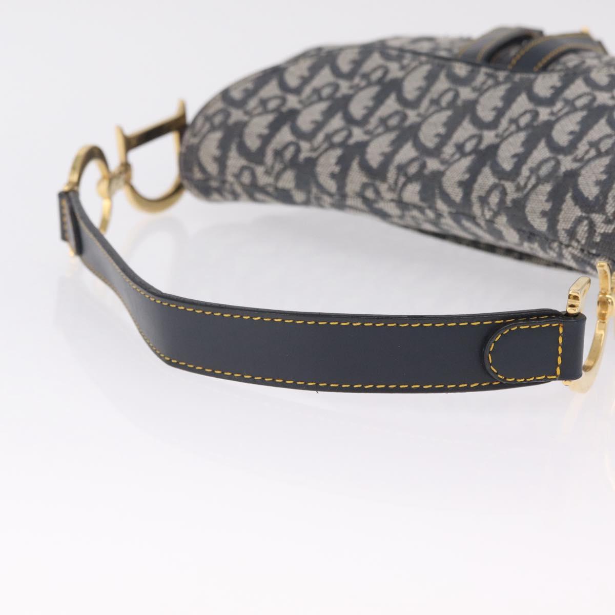 Christian Dior Trotter Canvas Saddle Shoulder Bag Navy Gold Auth 214013M