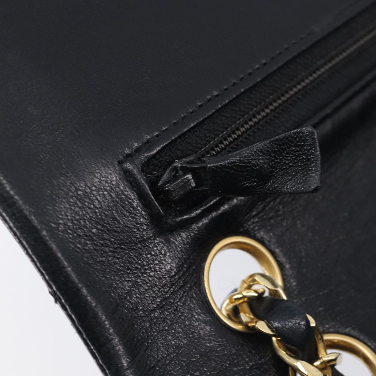 CHANEL Double Flap Chain Matelasse23 Bag Lamb Skin Black Gold CC Auth 214014SAM