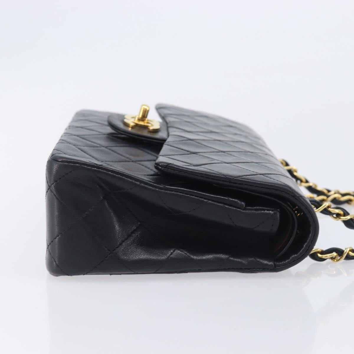 CHANEL Double Flap Chain Matelasse23 Bag Lamb Skin Black Gold CC Auth 214014SAM