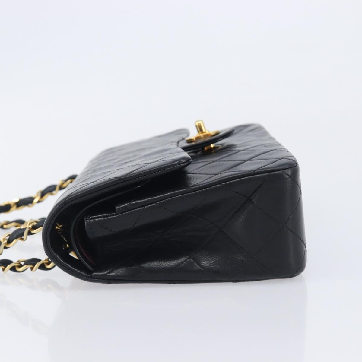 CHANEL Double Flap Chain Matelasse23 Bag Lamb Skin Black Gold CC Auth 214014SAM