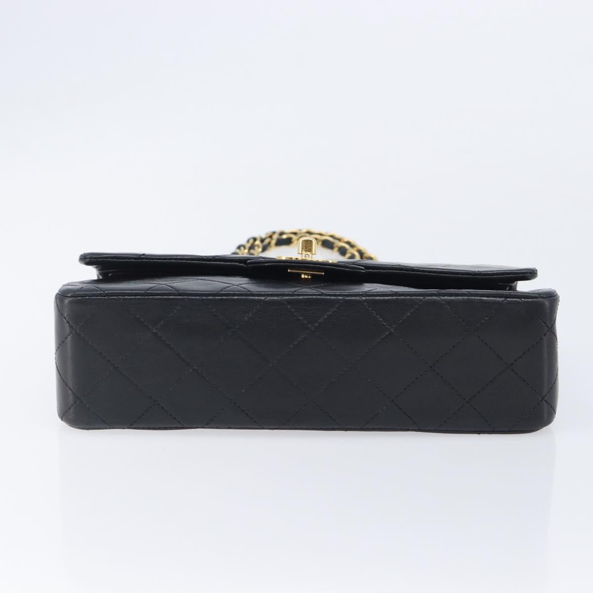 CHANEL Double Flap Chain Matelasse23 Bag Lamb Skin Black Gold CC Auth 214014SAM