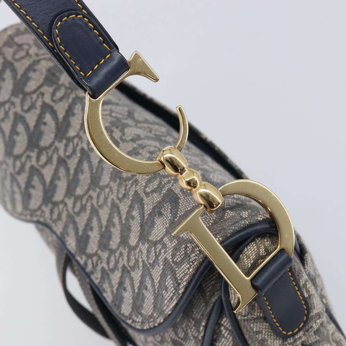 Christian Dior Trotter Canvas Saddle Shoulder Bag Navy Gold Auth 214016V