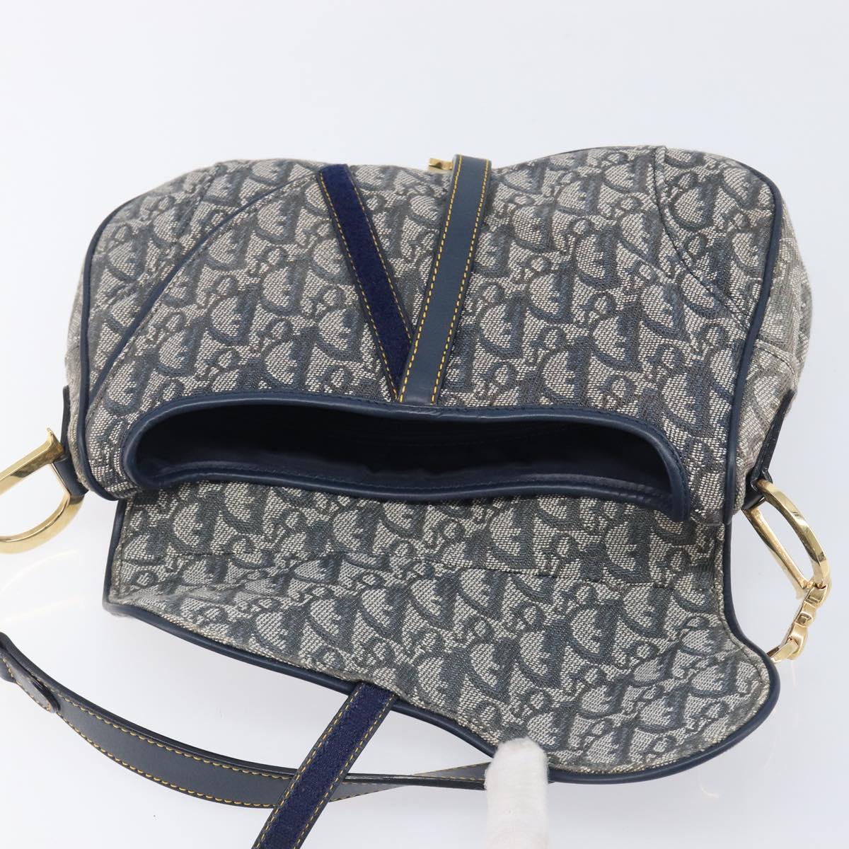 Christian Dior Trotter Canvas Saddle Shoulder Bag Navy Gold Auth 214016V