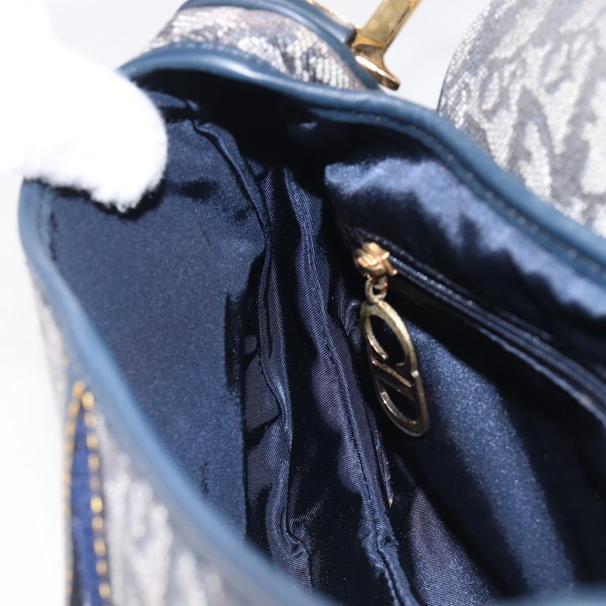 Christian Dior Trotter Canvas Saddle Shoulder Bag Navy Gold Auth 214016V