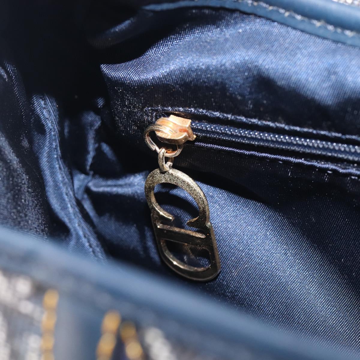 Christian Dior Trotter Canvas Saddle Shoulder Bag Navy Gold Auth 214016V