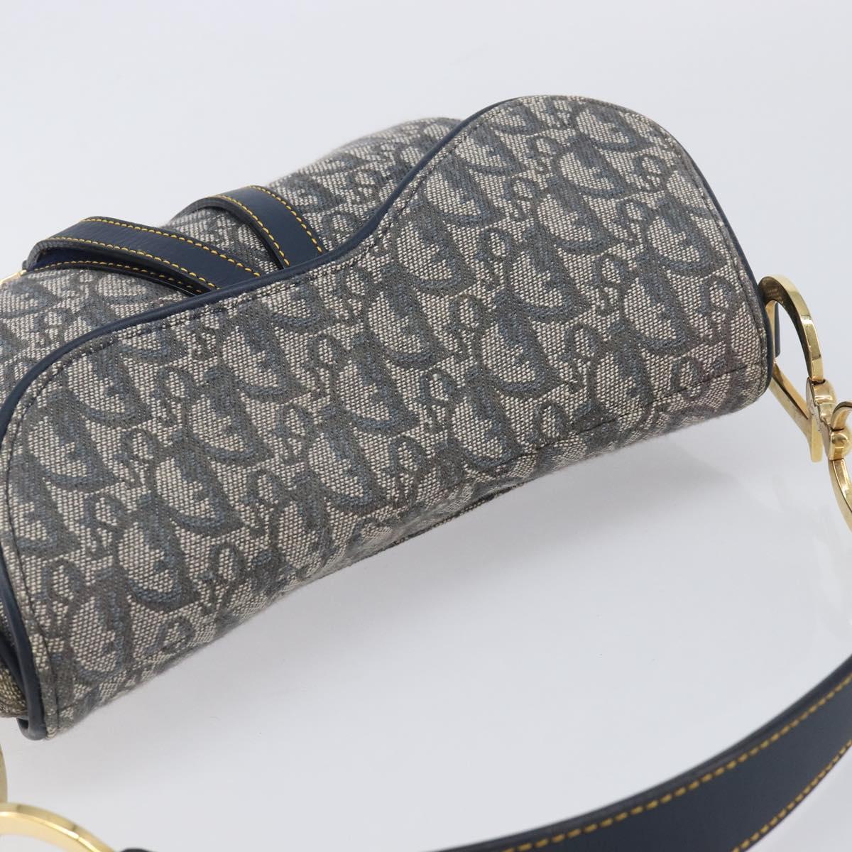 Christian Dior Trotter Canvas Saddle Shoulder Bag Navy Gold Auth 214016V