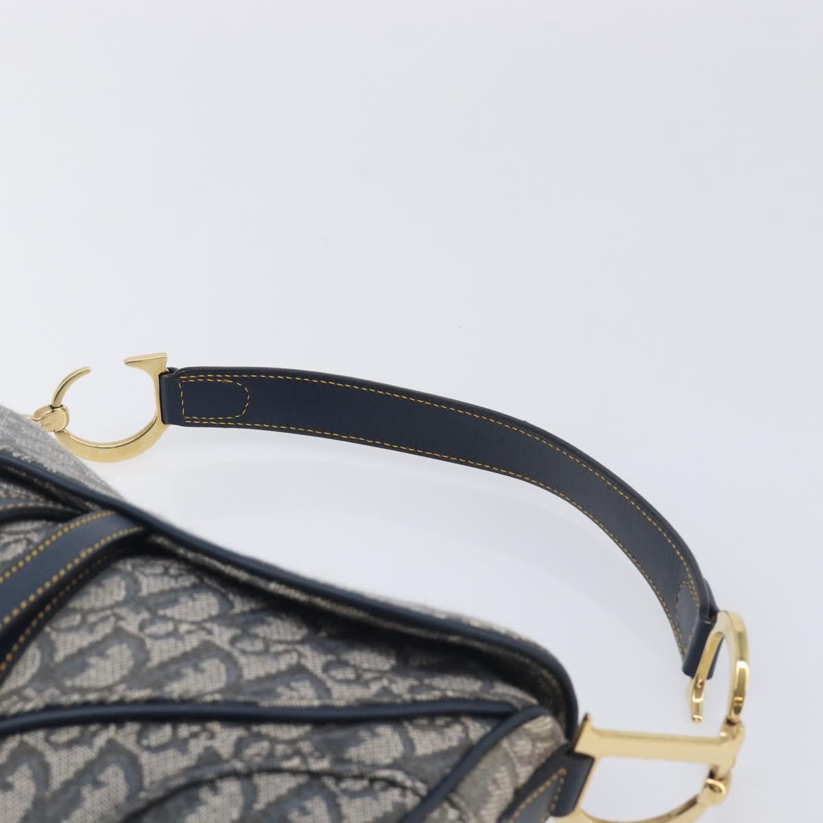 Christian Dior Trotter Canvas Saddle Shoulder Bag Navy Gold Auth 214016V