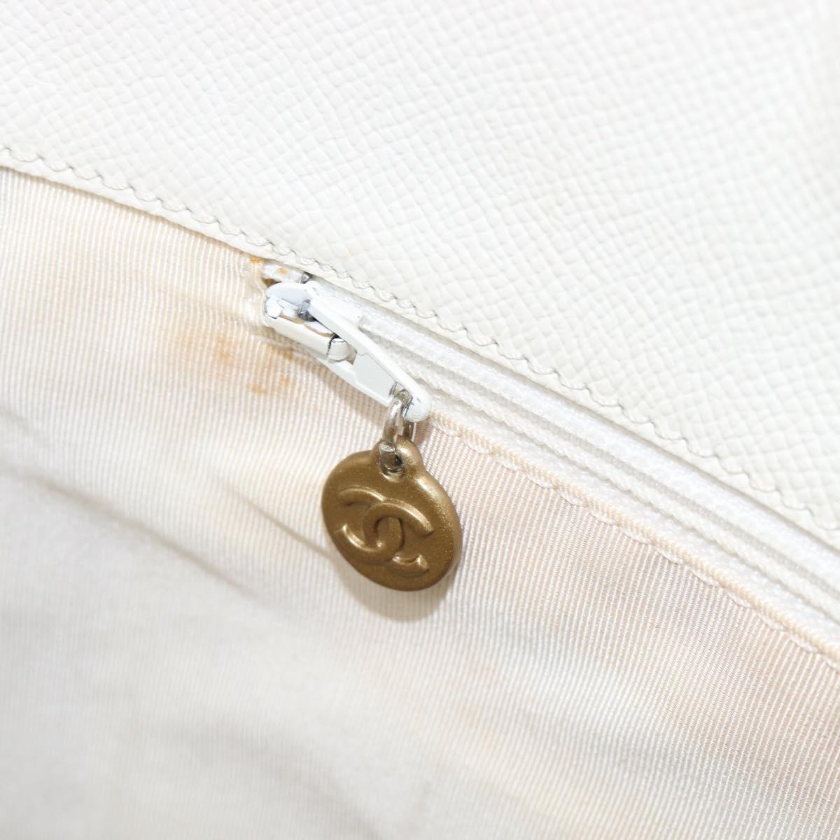 CHANEL Hand Bag Caviar Skin White Gold CC Auth 214021