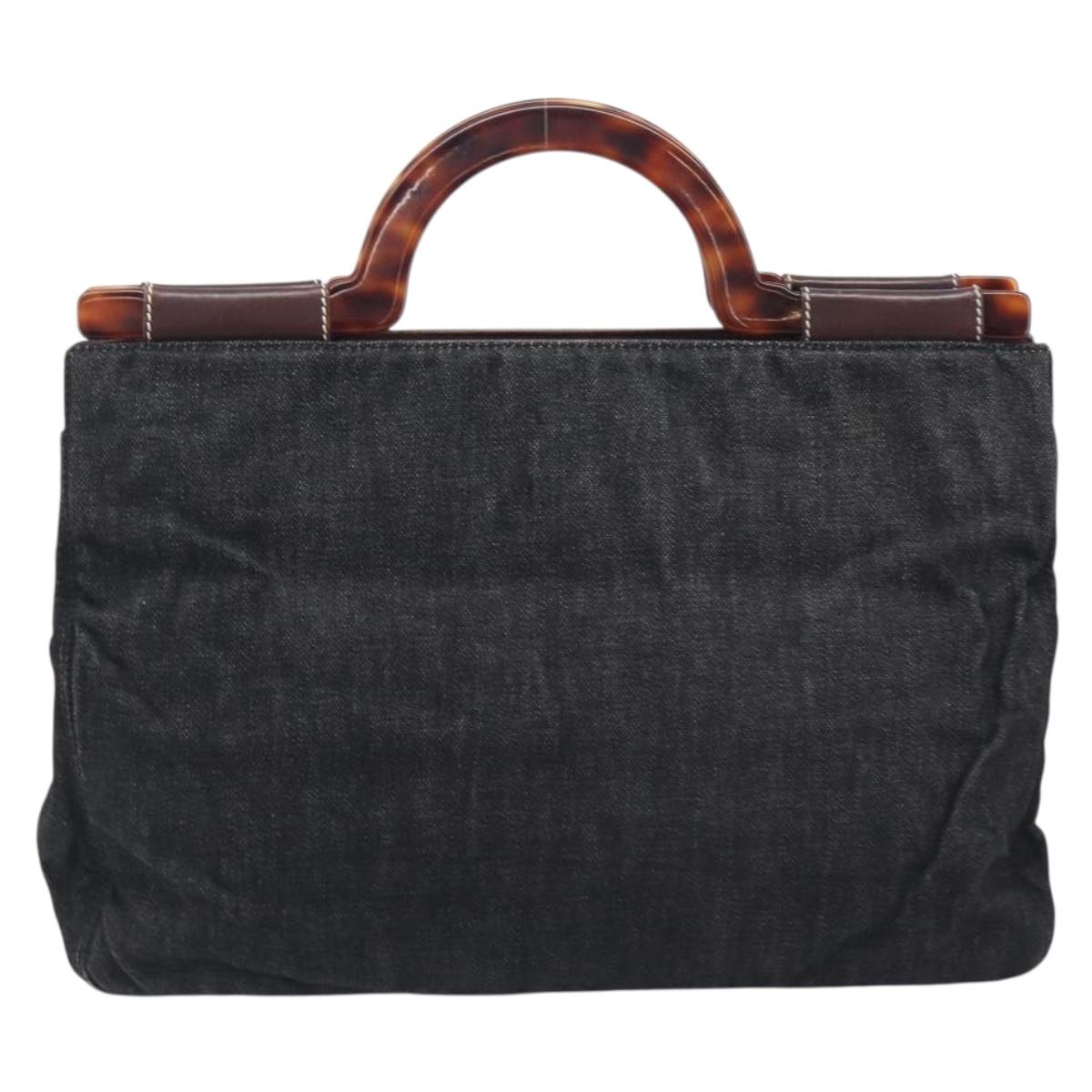 CHANEL Hand Bag Denim Black Gold CC Auth 214022A
