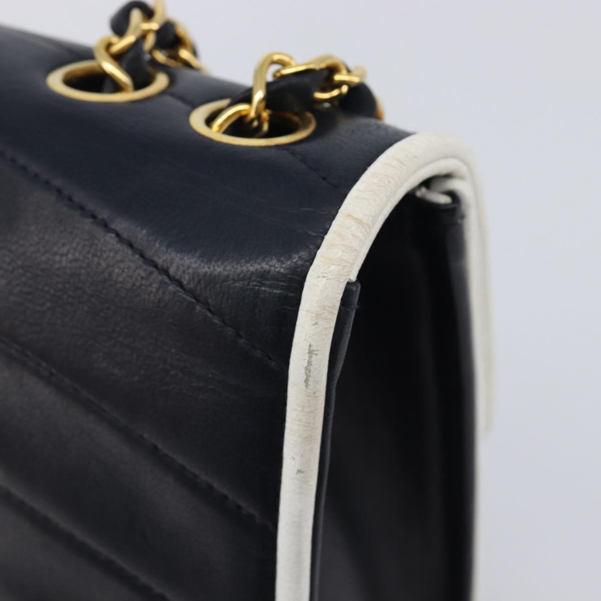 CHANEL Chain Shoulder Bag Lamb Skin Navy Gold CC Auth 214023V