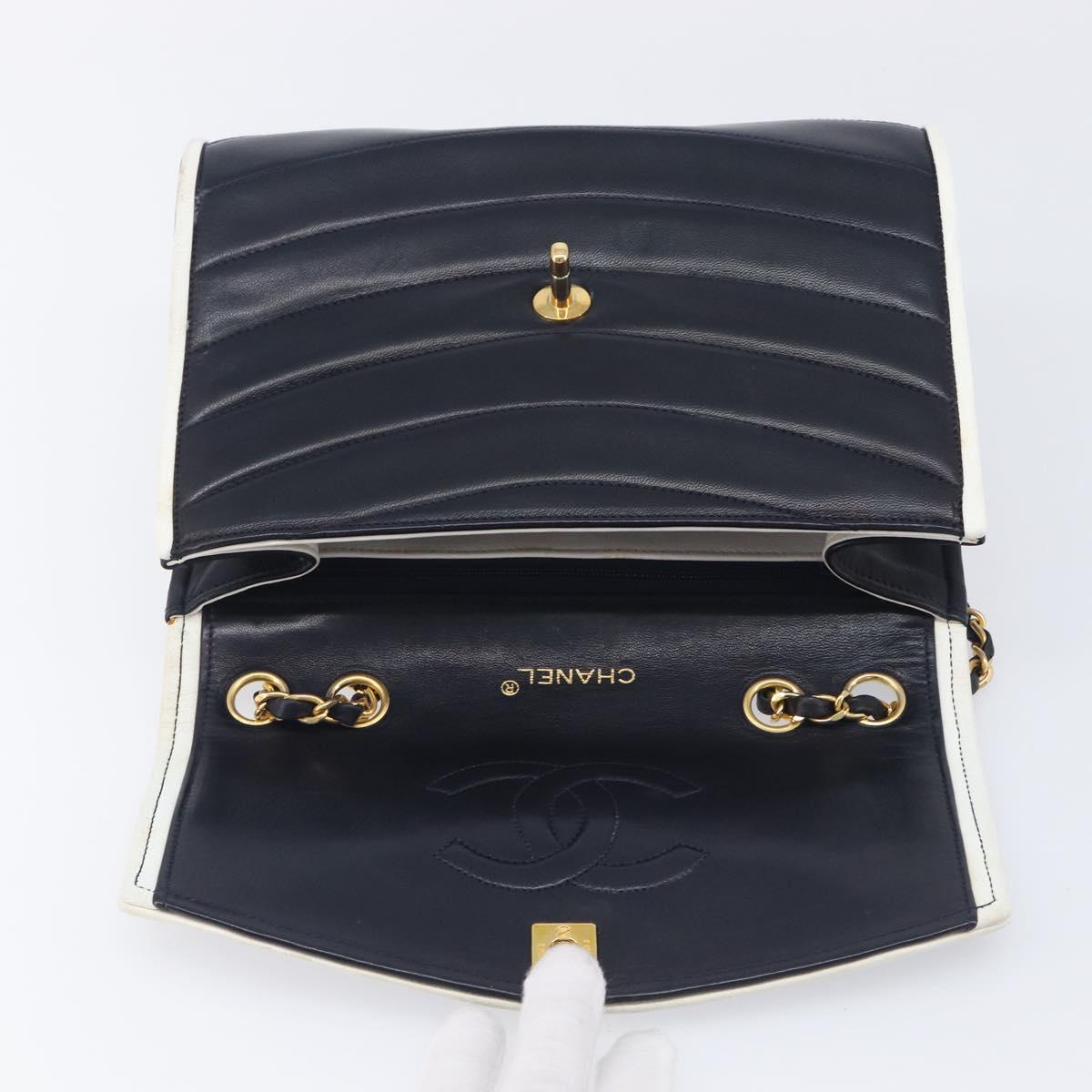 CHANEL Chain Shoulder Bag Lamb Skin Navy Gold CC Auth 214023V