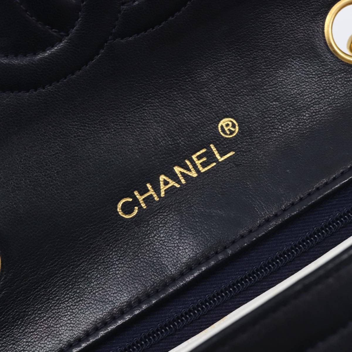 CHANEL Chain Shoulder Bag Lamb Skin Navy Gold CC Auth 214023V