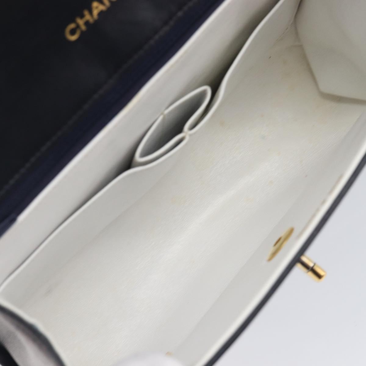 CHANEL Chain Shoulder Bag Lamb Skin Navy Gold CC Auth 214023V