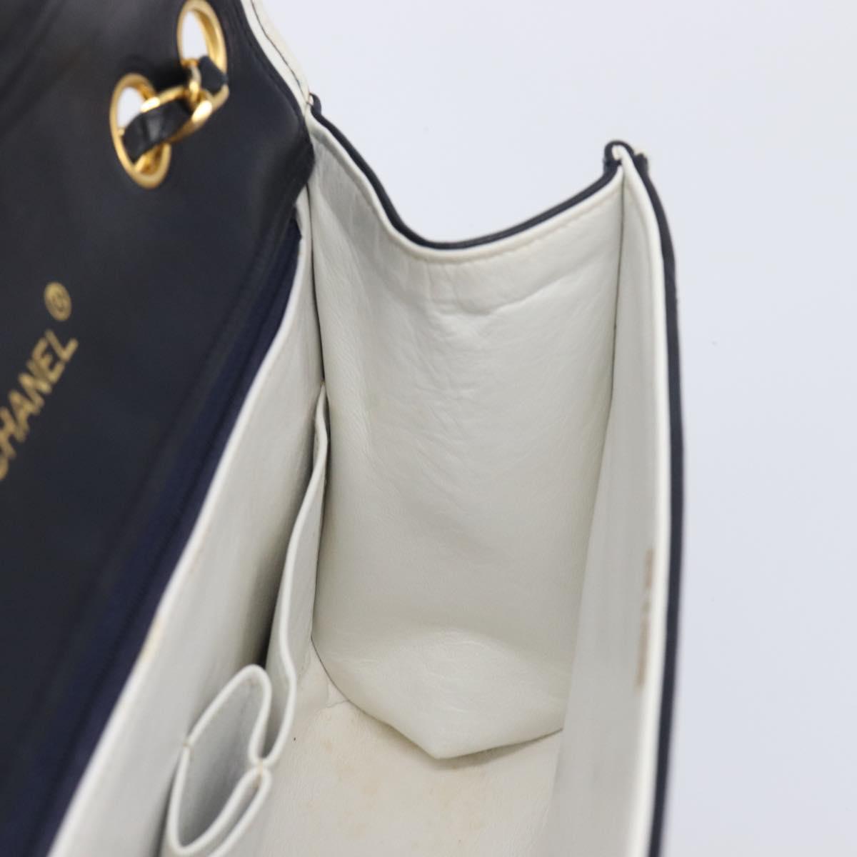 CHANEL Chain Shoulder Bag Lamb Skin Navy Gold CC Auth 214023V