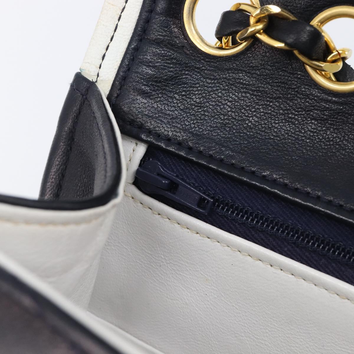 CHANEL Chain Shoulder Bag Lamb Skin Navy Gold CC Auth 214023V