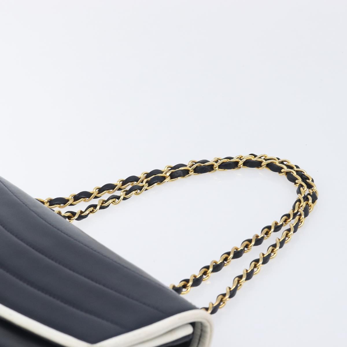 CHANEL Chain Shoulder Bag Lamb Skin Navy Gold CC Auth 214023V