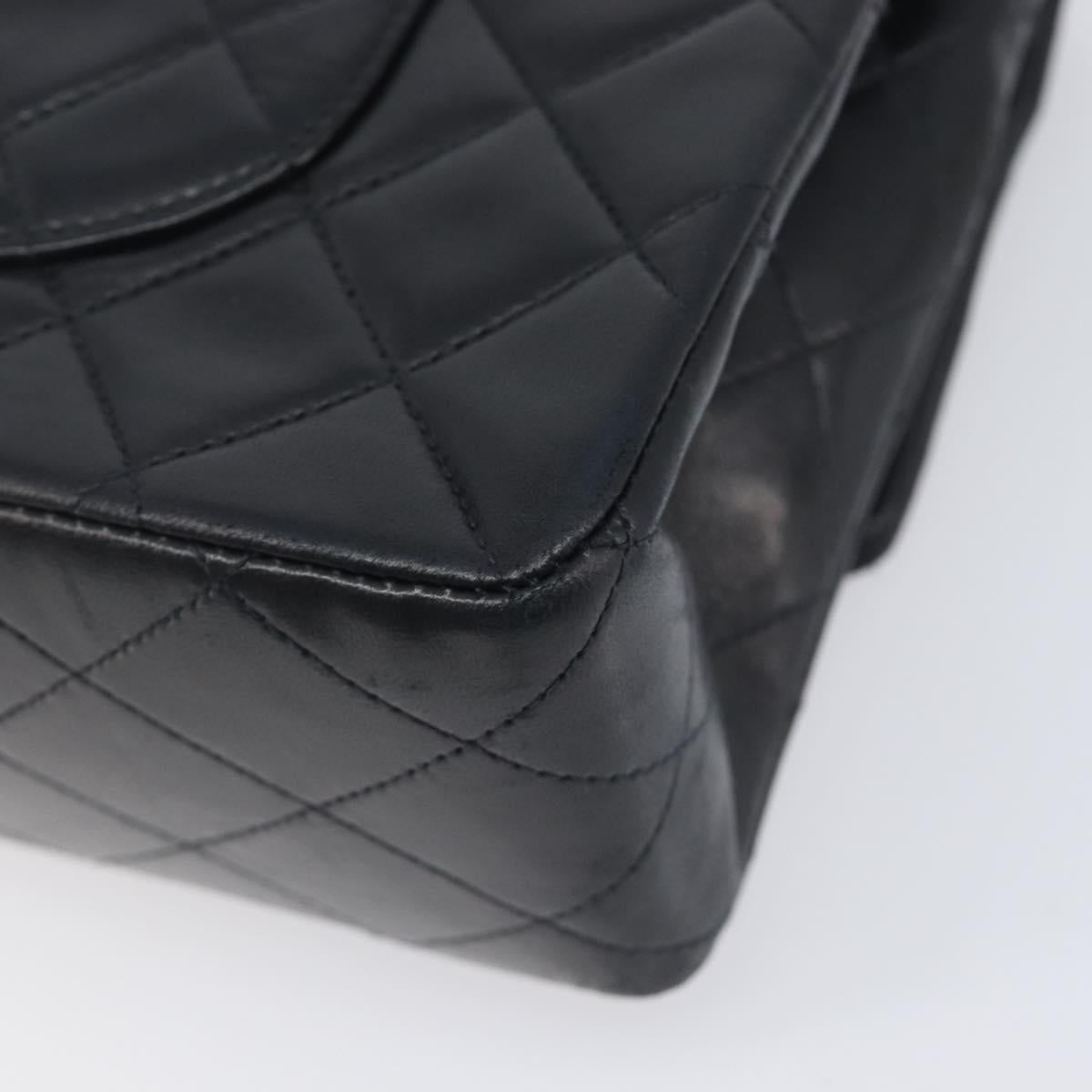 CHANEL Matelasse 25 Double Flap Chain Bag Lamb Skin Black Gold CC Auth 214024SAM
