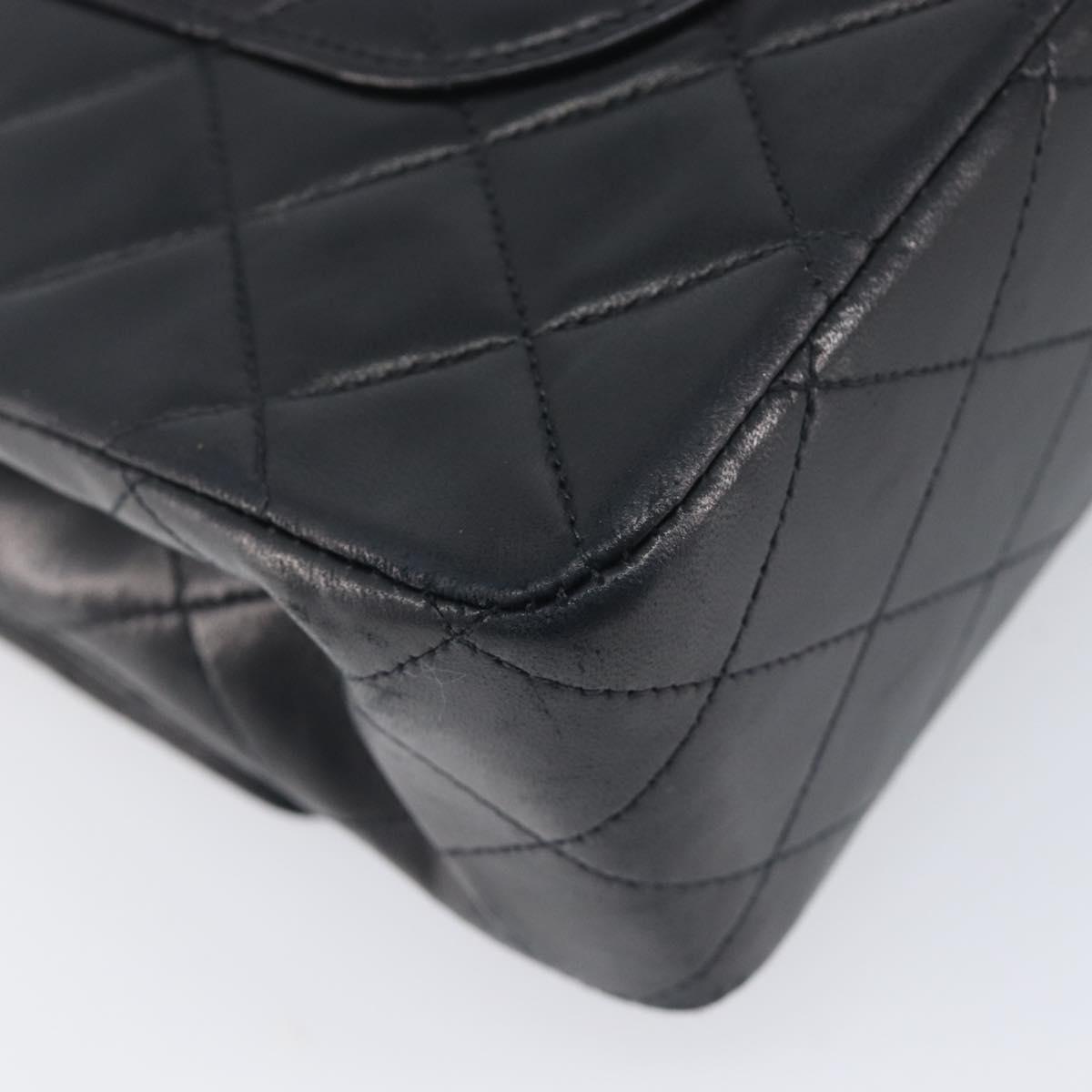 CHANEL Matelasse 25 Double Flap Chain Bag Lamb Skin Black Gold CC Auth 214024SAM