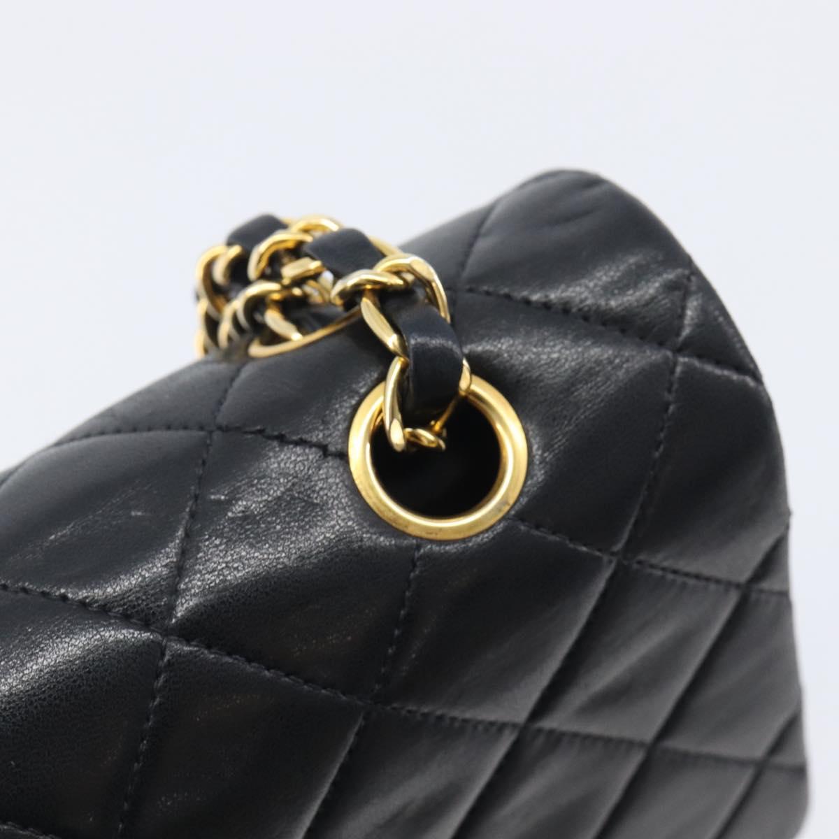 CHANEL Matelasse 25 Double Flap Chain Bag Lamb Skin Black Gold CC Auth 214024SAM