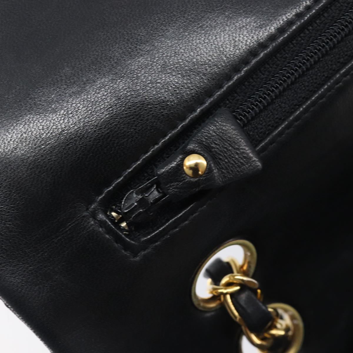 CHANEL Matelasse 25 Double Flap Chain Bag Lamb Skin Black Gold CC Auth 214024SAM