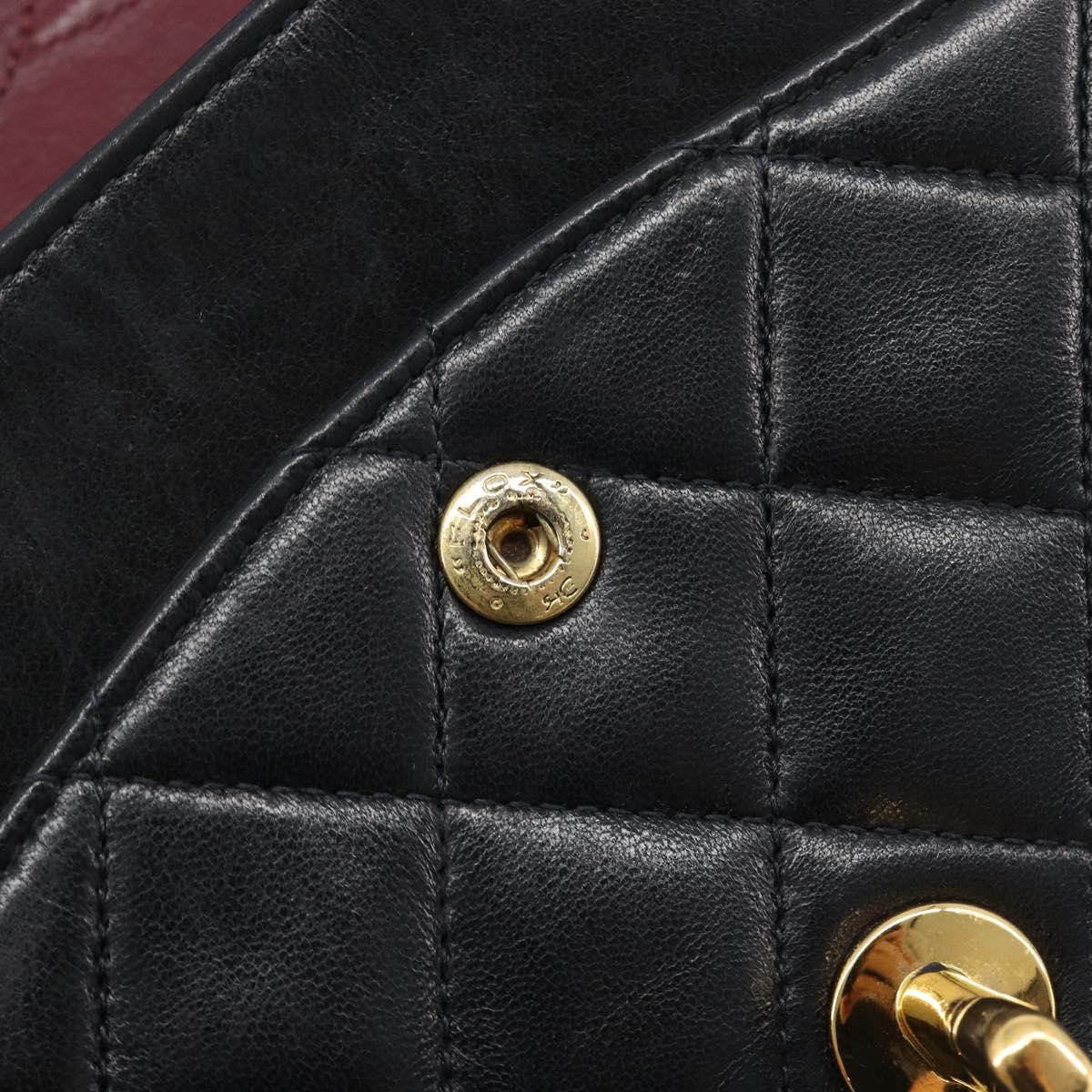 CHANEL Matelasse 25 Double Flap Chain Bag Lamb Skin Black Gold CC Auth 214024SAM
