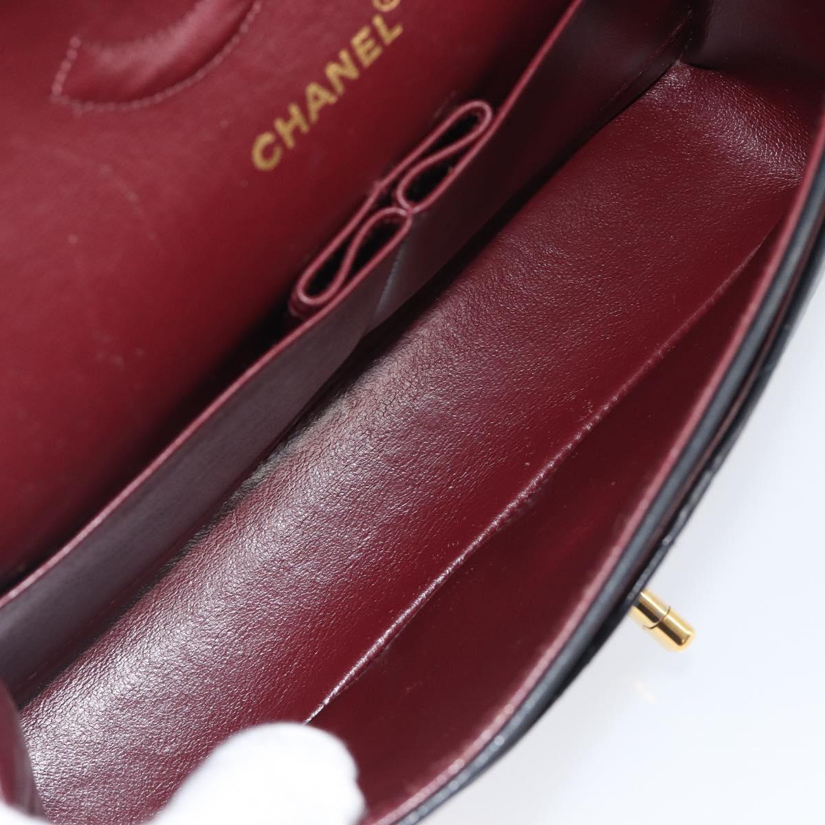 CHANEL Matelasse 25 Double Flap Chain Bag Lamb Skin Black Gold CC Auth 214024SAM