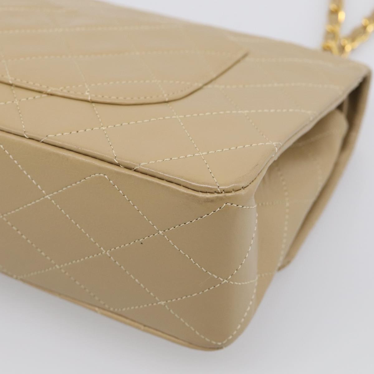 CHANEL Matelasse 25 Chain Shoulder Bag Lamb Skin Beige Gold CC Auth 214025SAM