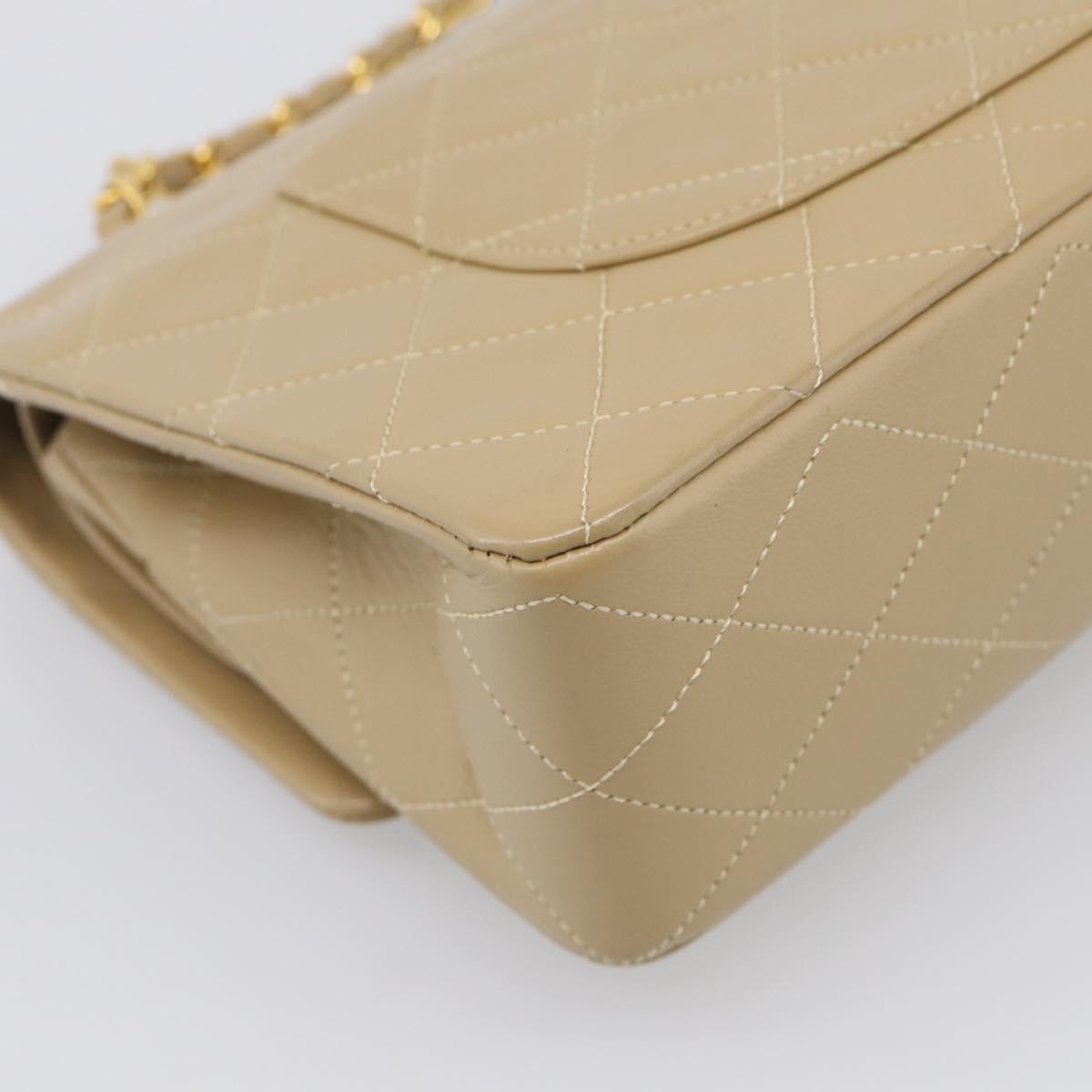 CHANEL Matelasse 25 Chain Shoulder Bag Lamb Skin Beige Gold CC Auth 214025SAM