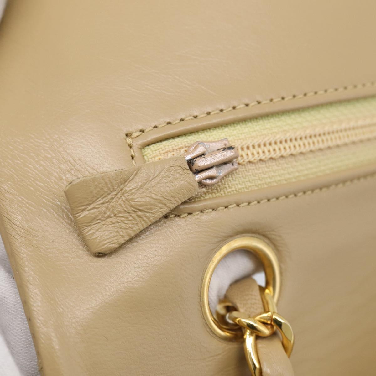 CHANEL Matelasse 25 Chain Shoulder Bag Lamb Skin Beige Gold CC Auth 214025SAM