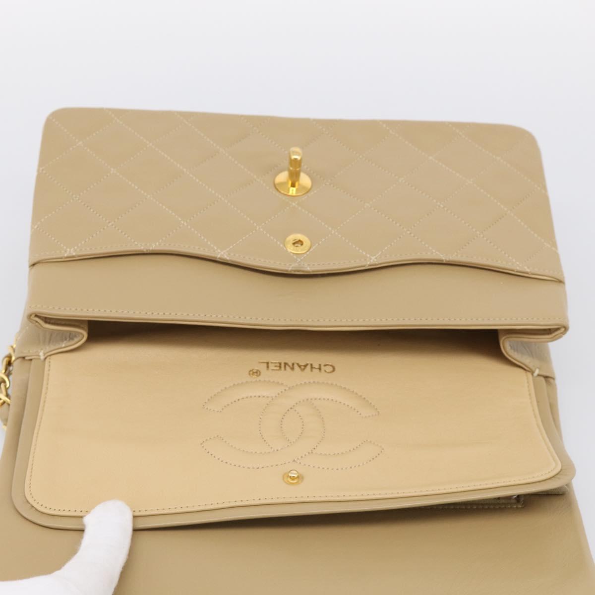 CHANEL Matelasse 25 Chain Shoulder Bag Lamb Skin Beige Gold CC Auth 214025SAM
