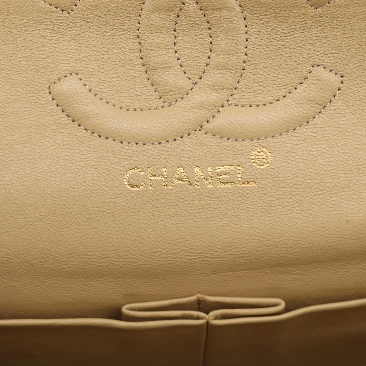 CHANEL Matelasse 25 Chain Shoulder Bag Lamb Skin Beige Gold CC Auth 214025SAM
