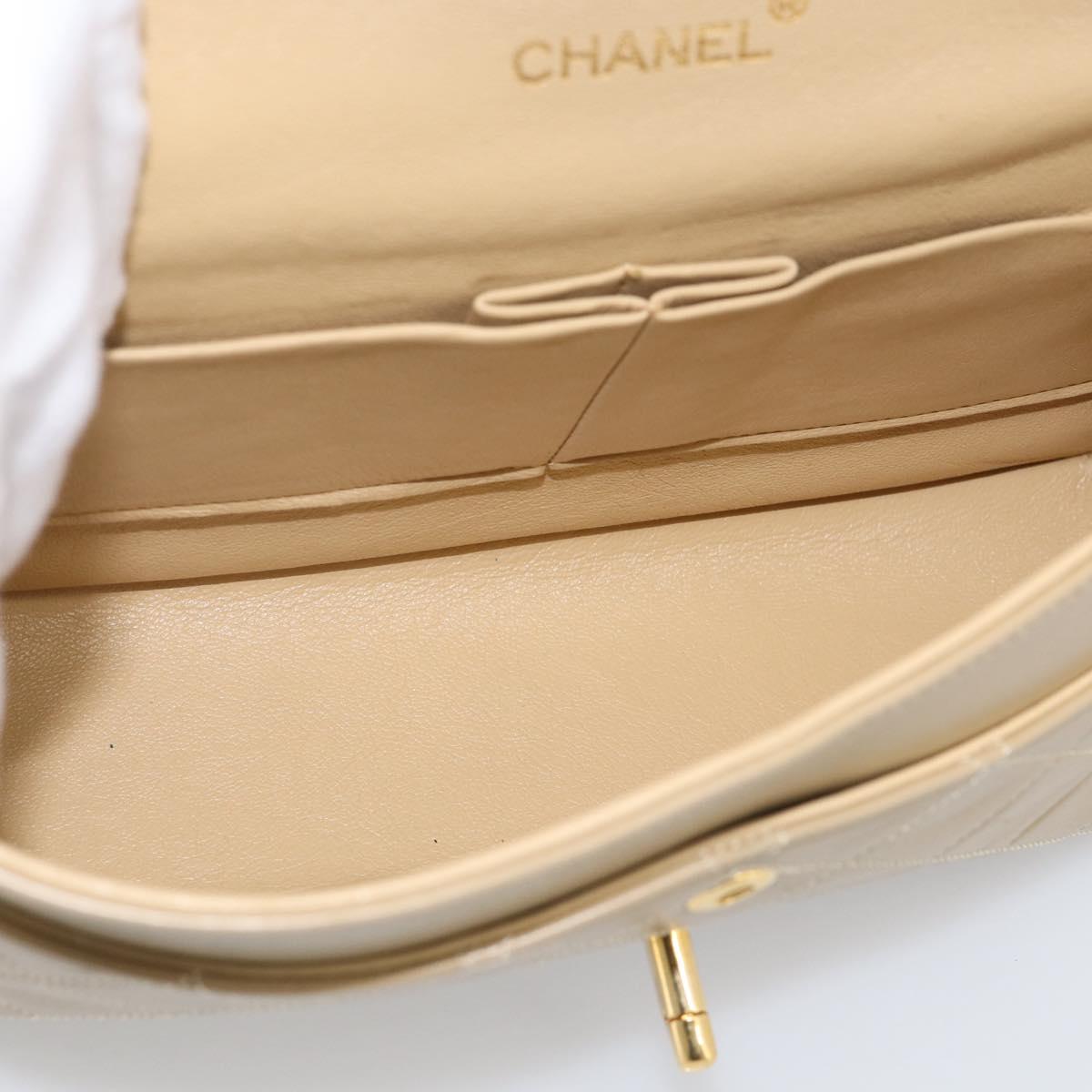 CHANEL Matelasse 25 Chain Shoulder Bag Lamb Skin Beige Gold CC Auth 214025SAM